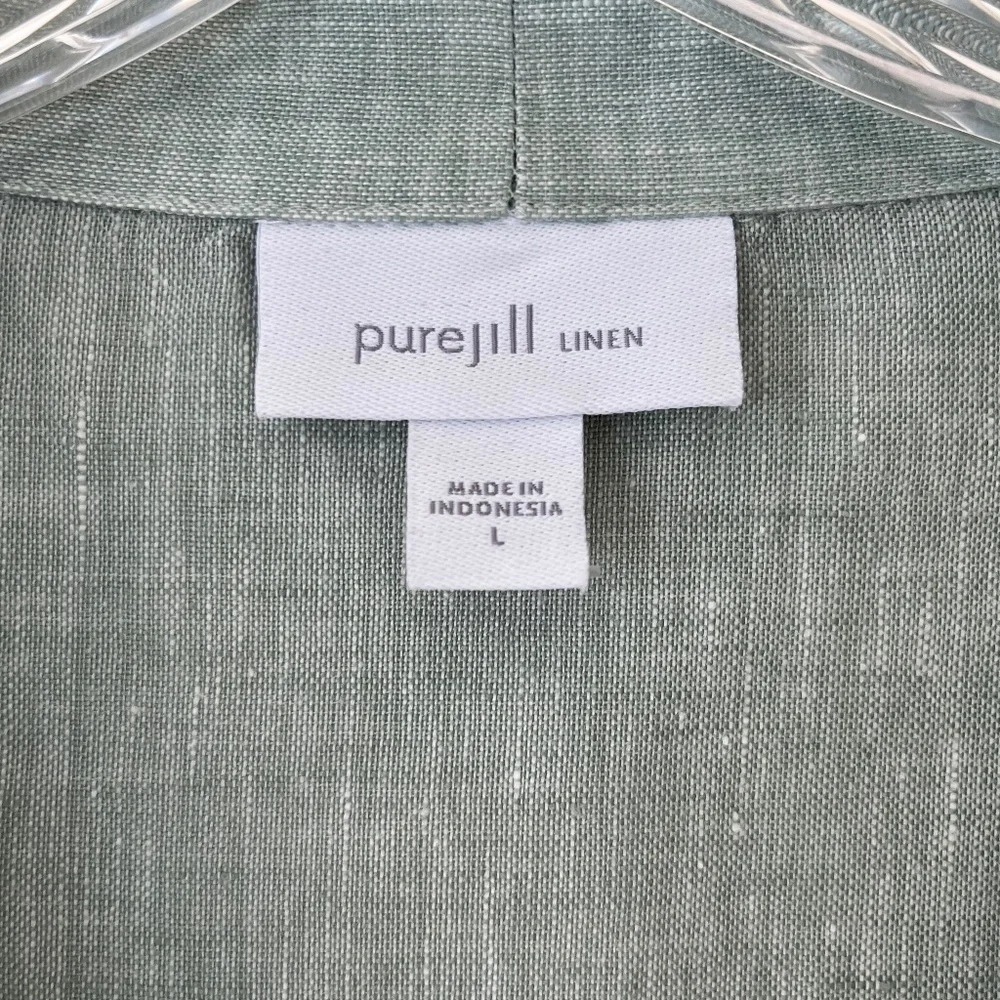 J.Jill Linen Woven Sage Tunic Relaxed Fit Blouse Summer V Neck Top Pocket Size L - Picture 3 of 10